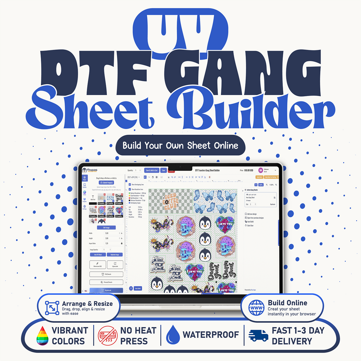 3D UV DTF Transfers Gang Sheet Builder