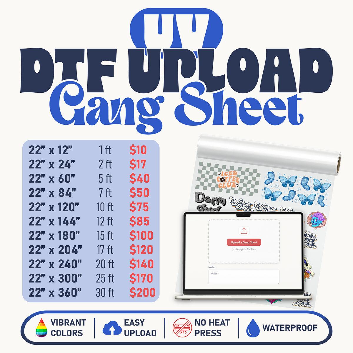 3D UV DTF Transfers Upload Gang Sheets